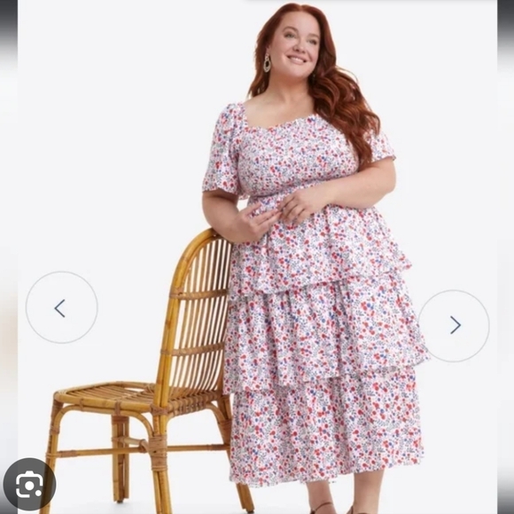 NWT Draper James Deana Ruffle Tiered Smocked Midi Dress In Berry Print 2X - Picture 1 of 10